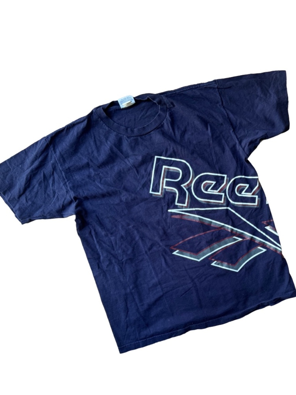 Vintage 90s REEBOK Spell Out Heather Blue  T-SHIRT XL Made In USA
